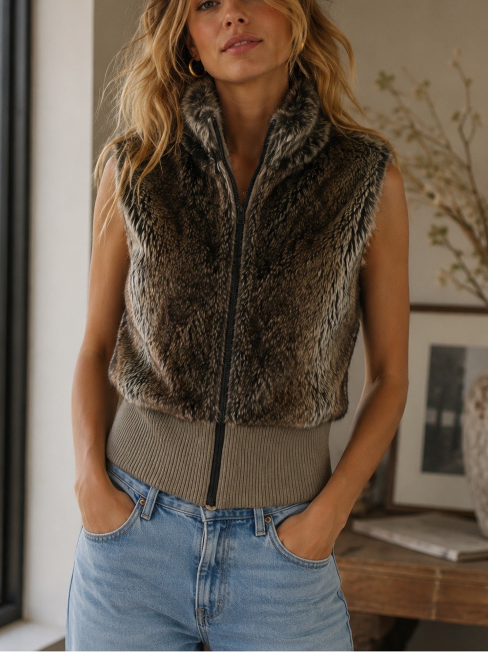Panhandle Slim Brown Faux Fur Knit Vest